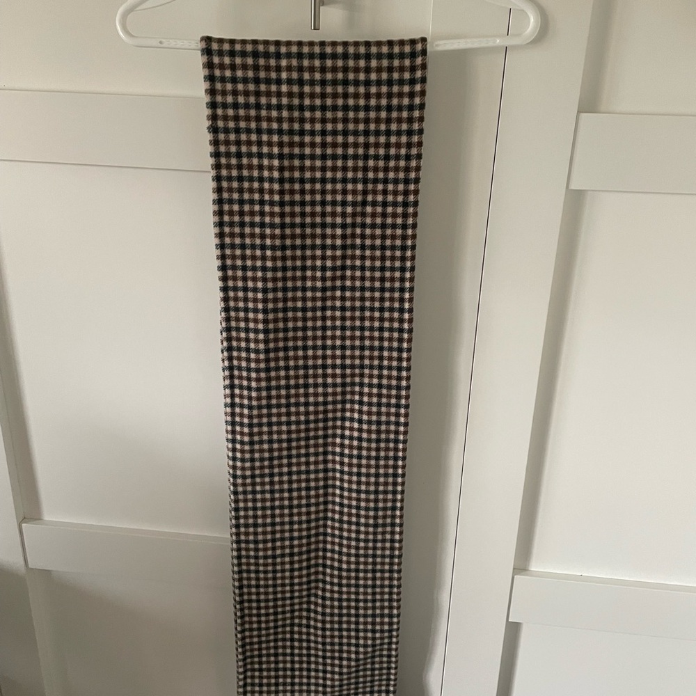 Sezane Neutral Gingham Knit Scarf - Blue and brown